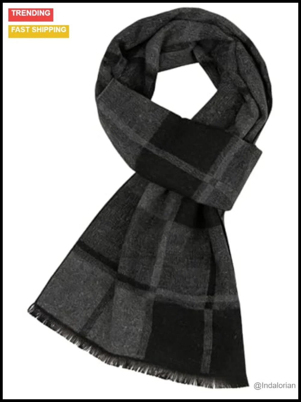 Men's Long Winter Warm Scarf, Cashmere Feel, Plaid Formal Classic Scarves for
